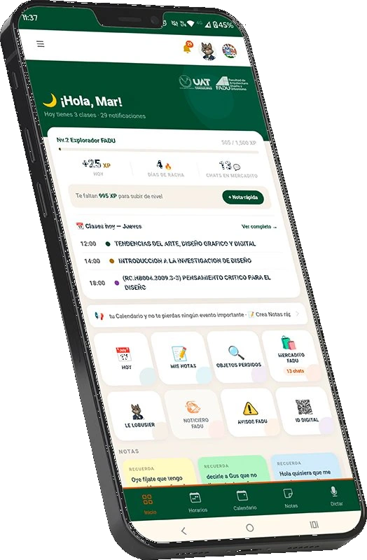 App FADU UAT en pantalla de celular